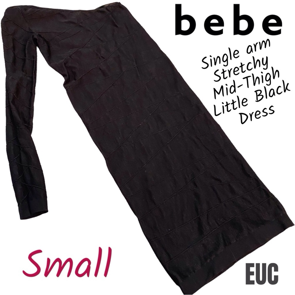 bebe One-Shoulder Long Sleeve Mid-Thigh Black Dress SMALL
